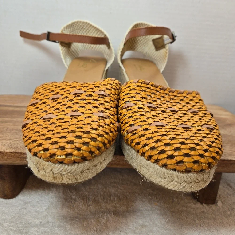 Pinaz Espadrille Wedges Women‎ EU 40 US 9 Tan Woven Leather Jute Ankle Strap...